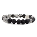 Bracelet en pierre de soleil 8mm et quartz rutilé noir avec perles de lave volcanique - Quartz Rutilé Noir + Pierre de Lave