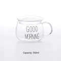 Tazza in vetro resistente al calore con manico e stampa Good Morning, 350ml - 350ml / Tazza con Lettera Nera + Coperchio Rotondo
