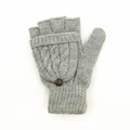 Grey knit convertible gloves with snowflake pattern lid and brown button detail - One Size / Solid Grey