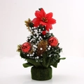 Albero di Natale da 20cm con stella di Natale rossa, pigne dorate e bacche bianche - Rosso Schiuma - Base in Tessuto Verde