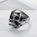 Vintage stainless steel mustache skull ring for men with a gothic oxidized silver finish - US 9 / Steel Color (22109)