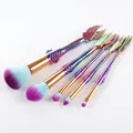 Set de 5 brochas de maquillaje sirena con mangos degradados y cerdas color púrpura - Verde Degradado