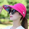 Rose red sun hat for women with floral brim and pearl 3D flower detail for outdoor use - Leaf Pearl Decor / Rose Red