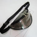 Close-up detail of grey transparent PVC waist bag with black adjustable strap - Black