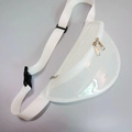 Close-up of white iridescent transparent waist bag with adjustable strap and dual zippers - White
