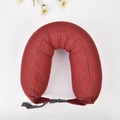 U-shaped travel neck pillow with red and black stripes and adjustable buckle - Red Grey Striped