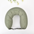 U-shaped travel neck pillow with green white stripes and adjustable buckle - Dark Green Striped