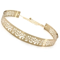Detail of golden metal waist chain featuring intricate cutout patterns and lobster clasp - 3.5cm Width/Hollowed Style / Gold