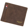 Deep brown matte men's short wallet with orange contrast stitching and stripe detail - Regular Fit / Dark Coffee