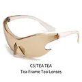 Y2K punk wraparound sunglasses with tea-colored lenses and flame-shaped cutouts - Tea Frame Tea Lens (C5)