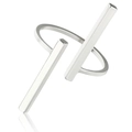 Minimalist silver geometric double bar open ring with polished metallic finish - Adjustable Open / Silver (D8107)