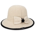 Cappello da spiaggia in paglia beige e nero traspirante con fiocco elegante e fibbia d'oro - Beige Chiaro