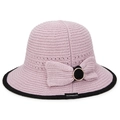 Cappello da sole pieghevole in maglia rosa lavanda con fiocco e bordo nero a contrasto - Rosa