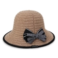 Cappello estivo traspirante color cammello con bordo nero e dettaglio fiocco elegante - Cammello Scuro