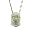 Collana con pendente balaclava hip hop in argento con diamanti e catena a maglia cubana - Maschera d'Argento - Catena Cubana da 76cm