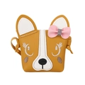 Cute yellow puppy crossbody bag for kids with a pink bow and detailed embroidery - Yellow