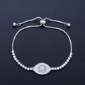 Silver Evil Eye bracelet with AAA cubic zirconia crystals and adjustable sliding box chain - Silver