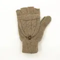 Knitted wool coffee flip top fingerless gloves with snowflake pattern and button detail - One Size / Solid Khaki