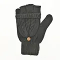 Winter black knit convertible flip top mittens with vintage button and snowflake pattern - One Size / Solid Black