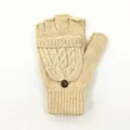 Mitaines beige en maille torsadée avec rabat amovible et bouton de style rétro - Taille unique / Uni Blanc Cassé
