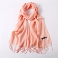 Solid peach pink cashmere scarf with tassels and stitched label for women - Snow Bud