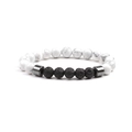 Elastic beaded bracelet with white turquoise marble beads and black lava stones - White Turquoise with Black Lava Stone