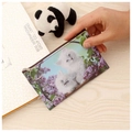 Detail of slim cat coin purse featuring a zipper, silver ring, and floral kitten print - Cat-Pattern 9