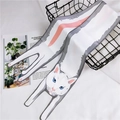 Detail of cartoon cat pattern silk scarf with pink ears on white fabric background - White Cat / 120cm