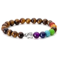 Chakra-Armband mit Tigerauge-Steinen, Elephant-Anhänger und sieben bunten Energieperlen - Gelbes Tigerauge