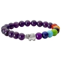 Amethyst und Chakra Perlenarmband mit einem zarten Elefantenanhänger aus Metall - Violetter Achat