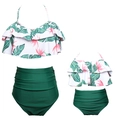 Costumi da bagno coordinati mamma e figlia con stampa tropicale e top con volant - Bambini 116 / Top Floreale con Fondo Verde