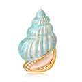Spilla a conchiglia azzurra con smalto dorato, strass e pietra occhio di gatto rosa - Conchiglia Blu Oro (C099-A)