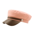 Pink fabric sailor cap with brown leather brim and decorative braided cord detailing - Pink