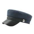 Casquette de marin bleu marine avec visière en cuir noir et cordon tressé décoratif - Bleu marine