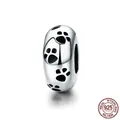 S925 sterling silver animal paw print charm with black enamel for DIY bracelets - Paw Print Pattern (SCC594)