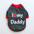 Grey and red raglan fleece dog sweater with I Love My Daddy heart print for small pets - Black Plaid I Love Daddy