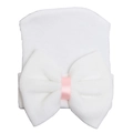 Bonnet blanc en tricot pour bébé avec un grand nœud pour nouveau-nés et nourrissons - Blanc