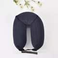 U-shaped navy blue travel neck pillow with adjustable buckle on a white background - Nylon Navy Blue