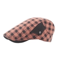Casquette plate à carreaux marron et noir en lin avec bouton métallique vintage - Réglable / Rose