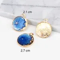 Starry sky enamel moon pendant in blue and gold finish, size 2.1cm by 2.7cm - 2.1x2.7cm