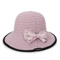 Cappello parasole in maglia rosa loto con bordo nero a contrasto e fiocco laterale - Rosa