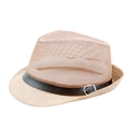 Cappello jazz estivo da uomo con rete traspirante e cinturino decorativo in pelle nero - Cachi