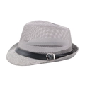 Classic grey mesh fedora hat for summer with black leather band and silver buckle details - Gray