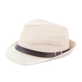 Cappello fedora in paglia color crema traspirante con fascia marrone e fibbia - Beige