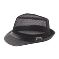 Cappello fedora nero in mesh con fascia in pelle e fibbia metallica per protezione solare - Nero