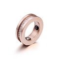 Rose gold titanium steel ring with sparkling zircon stones and magnetic therapy beads - US 8 / Rose Gold (KR39928-K)