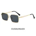 Lunettes de soleil carrées en métal doré avec verres gris foncé pour un style urbain - Monture Or Noir Gris