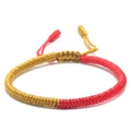 Handwoven red and gold braided bracelet with adjustable knot and ethnic style finish - Red / Golden Yellow