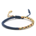 Handmade woven dark blue and multicolor ethnic cord bracelet with adjustable knot - Multicolor / Navy Blue