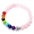 Edelstein-Chakra-Armband mit rosa Perlen und silbernem Elefantenanhänger auf Weiß - Rosenquarz